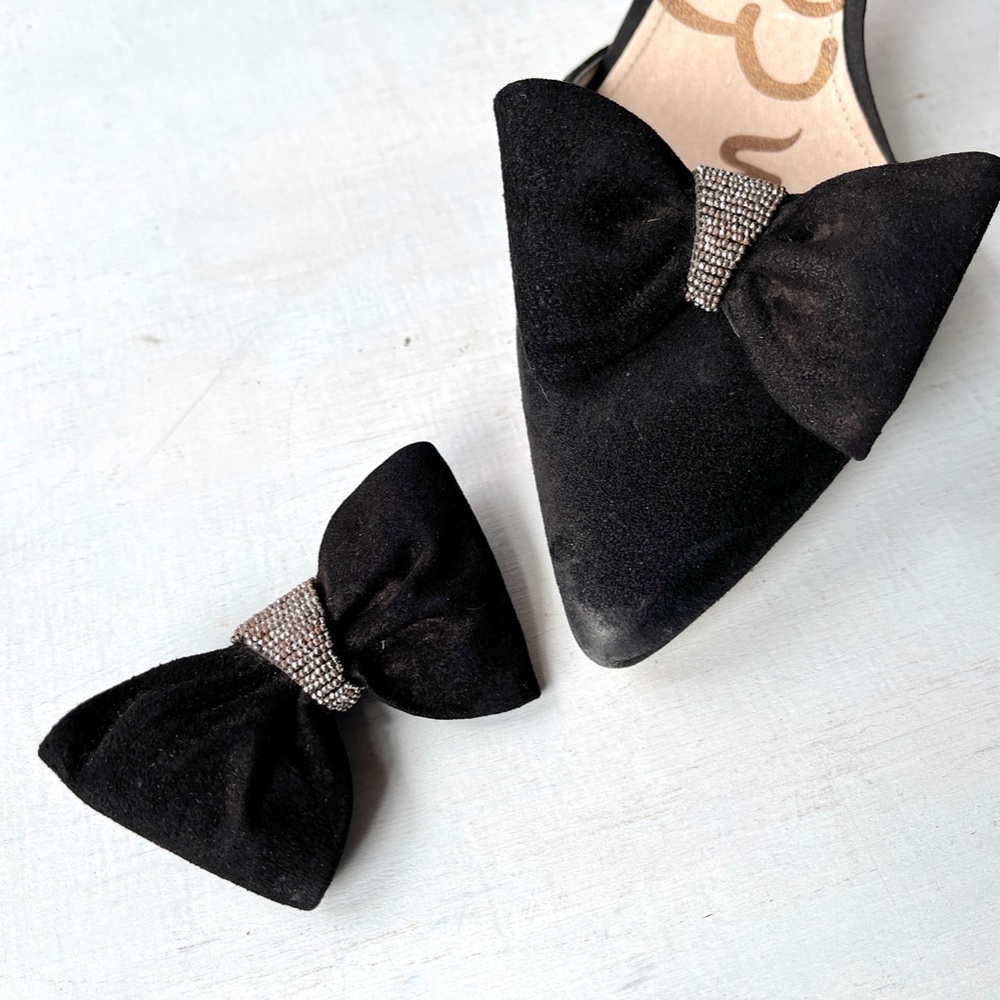 1930's Suede Shoe Clips,Vintage Feminine Sweater Bow Pin or Hair Barrette